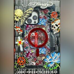 Ed Hardy Skull Flower Design iPhone 16 Pro Max Case. New